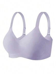 Plus Size Women Seamless Jelly Stripe Soft Support Wireless Bra With Padding Pushup Brassiere