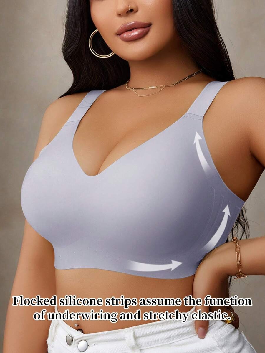 Plus Size Women Seamless Jelly Stripe Soft Support Wireless Bra With Padding Pushup Brassiere