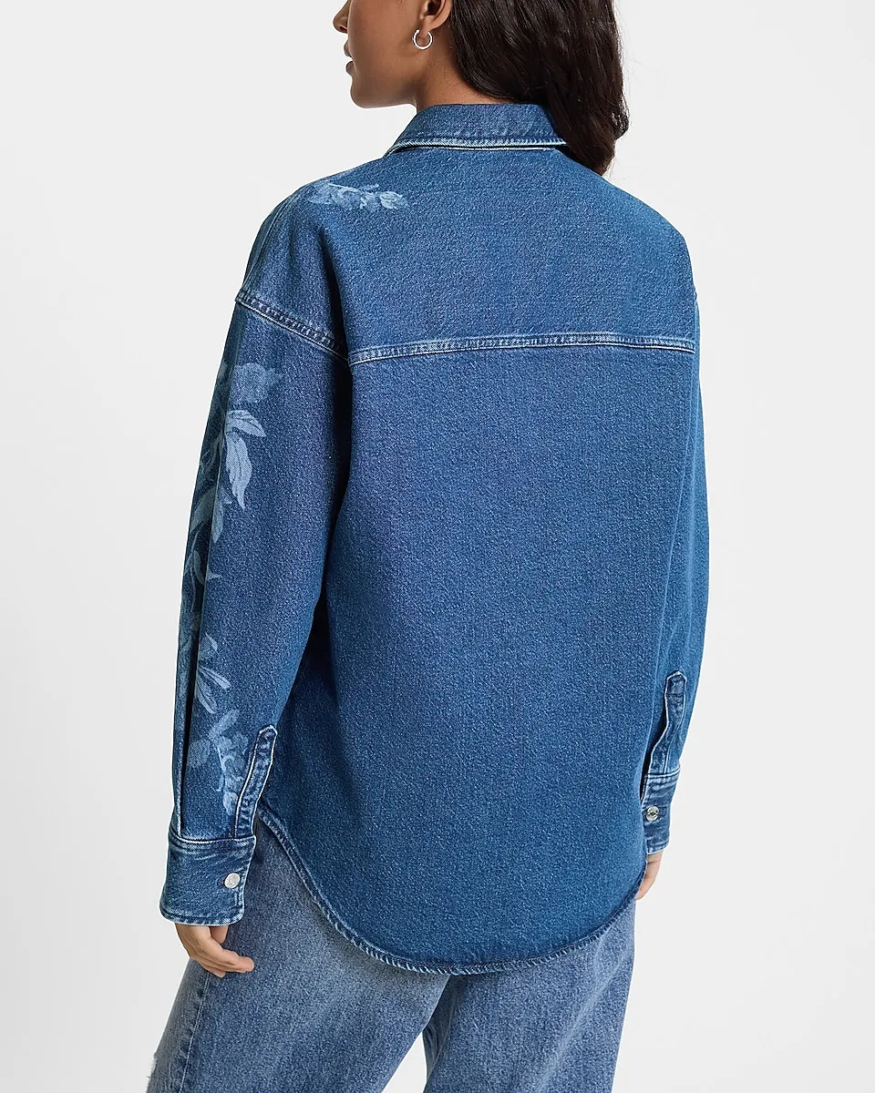 Floral Double Pocket Denim Shacket